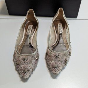 Badgley Mischka Adrienne Embellished Ballet Flat Ivory Satin, size 6M